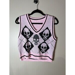Shein Womens Pink Black Skull Sweater Vest Size Medium